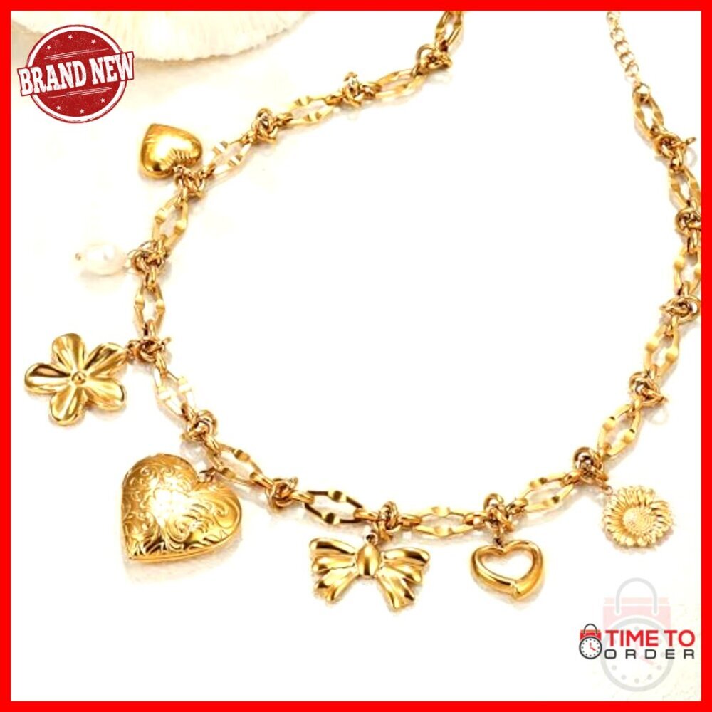 18K Gold-Plated Heart Pendant Necklace with Removable Charms, Adjustable Chain - Picture 5 of 7